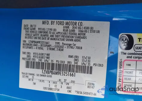 2014 Ford Mustang V6 z USA, uszkodzony, nr VIN 1ZVBP8AM9E5251661